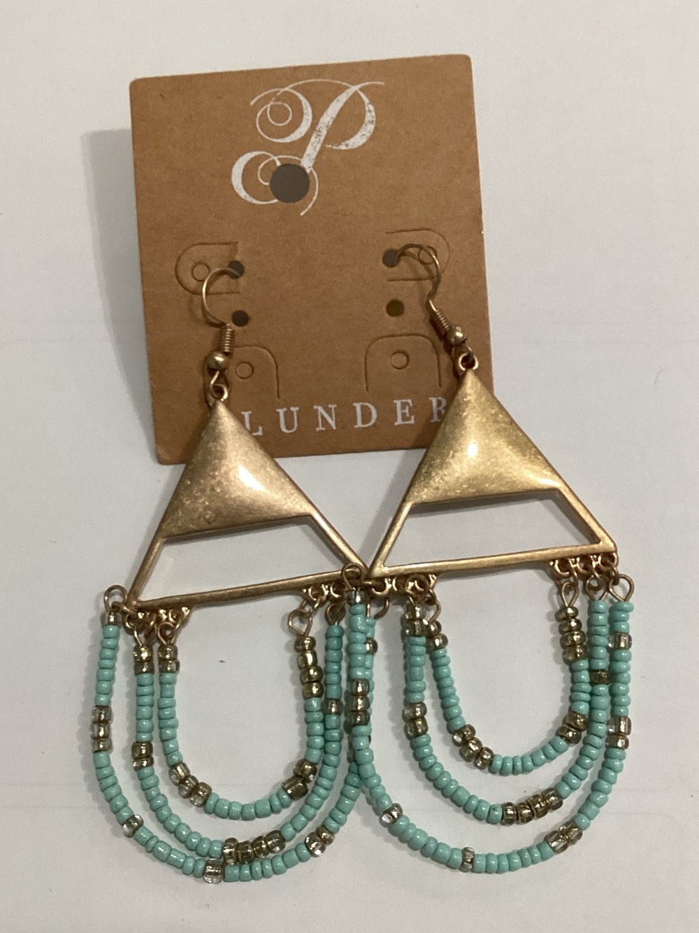 Plunder Gold-Tone Triangular Drop Earrings with‎ Turquoise Beads